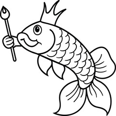 Arowana Fish Line Art Black White illustration vector