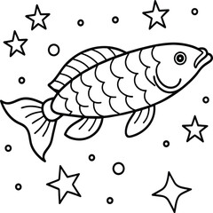 Arowana Fish Line Art Black White illustration vector