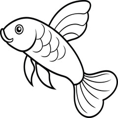 Arowana Fish Line Art Black White illustration vector