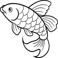 Arowana Fish Line Art Black White illustration vector