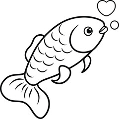 Arowana Fish Line Art Black White illustration vector