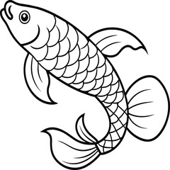 Arowana Fish Line Art Black White illustration vector