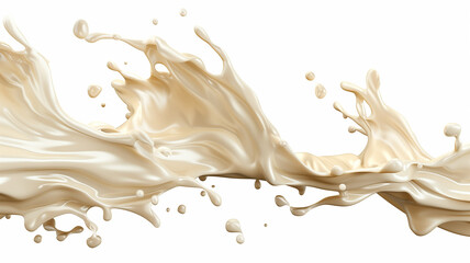 Cream splash in midair, creating a wavelike pattern, Isolated, White Background, High Contrast
