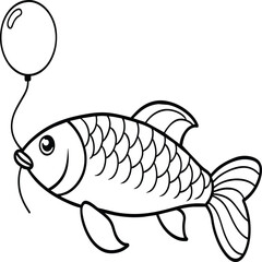 Arowana Fish Line Art Black White illustration vector