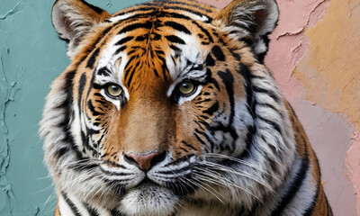 Naklejka premium Fantasy Illustration of a wild animal tiger. Digital art style wallpaper background.