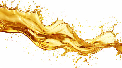 Golden liquid splash on a white background, capturing motion and fluidity in a vibrant, dynamic image. Perfect for advertising and design projects.