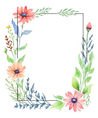 Naklejka premium frame with flowers and leaves