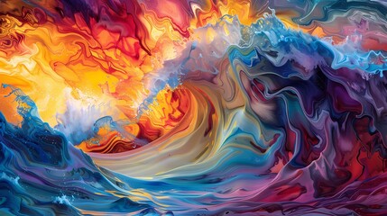 Waves of color cascading down the canvas, evoking a sense of movement and dynamism in the artwork