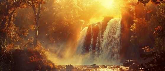 Dramatic sunset waterfall picture
