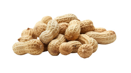 A cluster of peanuts gathered together in a pile on a plain white surface