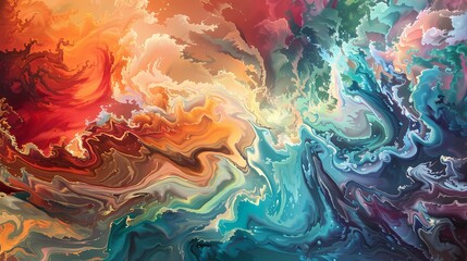 Waves of color cascading down the canvas, evoking a sense of movement and dynamism in the artwork