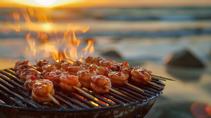 Charcoal grill shrimp skewers image