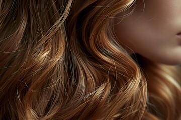 Naklejka premium Elegant swirls of red hair with a silky texture. Close-up. Shiny healthy hair texture for stunning backgrounds.