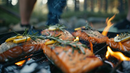 Close-up salmon steaks
