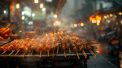 Vibrant Street Food Kitchen Action: High Resolution Image Capturing the Energy and Skill of Street Food Tours in a Realistic Setting with a Glossy Backdrop   Concept for Photo Stoc
