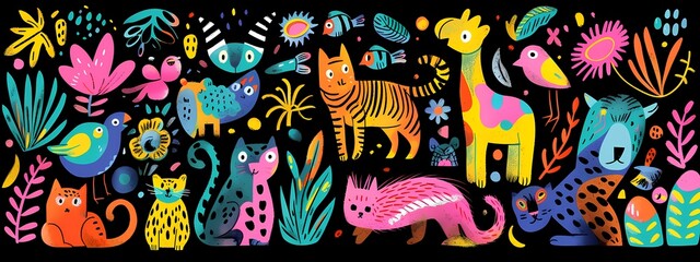 abstract doodle art of animals