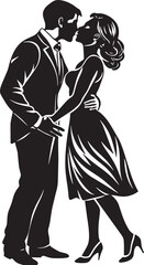 silhouette of a couple kissing illustration black and white