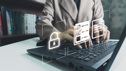 Access to electronics document by laptop, allow authentication to use Internet, security online by password, 2-step verification, confirm transaction and identity.