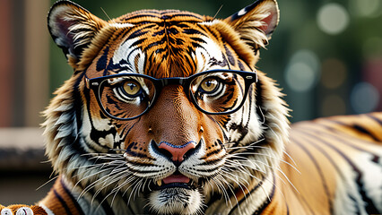 a tiger in glasses. selective focus