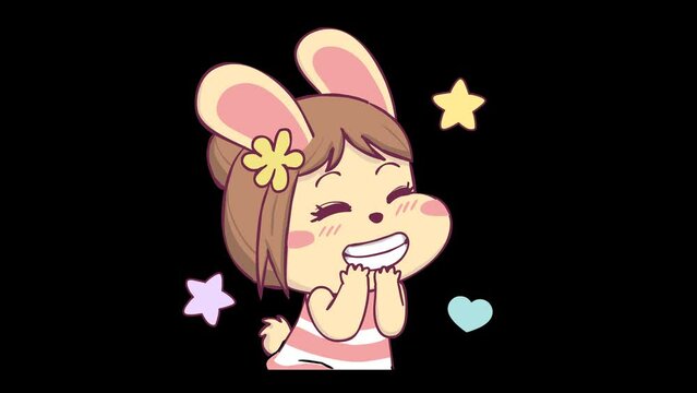 Animated Cute Bunny Girl Laughing Hehe - Transparent Background