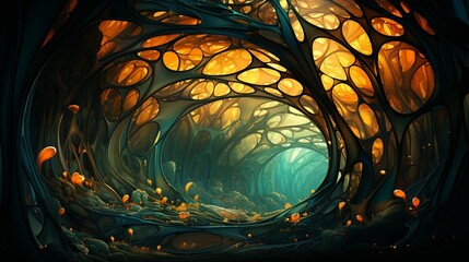 A visually stunning abstract nature background with intricate lines and rounded polygons, capturing the essence of natural forms through a futuristic lens.