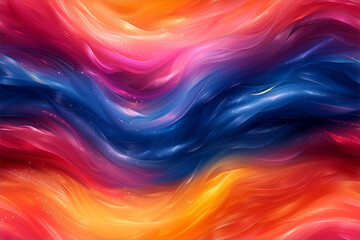 A colorful painting of a wave with a blue and orange stripe