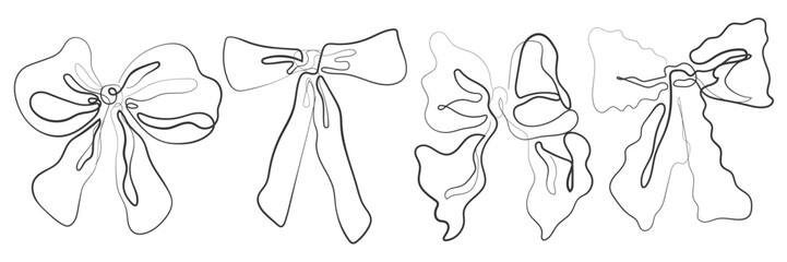 Hand drawn line art vector of coquette bows. Coquette girly elements.