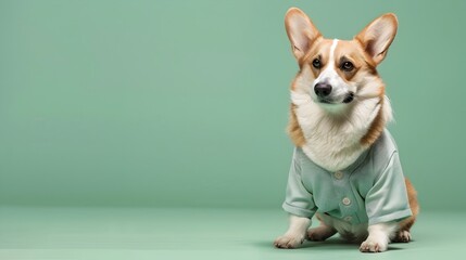 Welsh Corgi in Baseball Uniform Swings for the Honeydew Green Summer Day