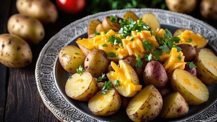Dish of Roasted Potatoes with Cheese