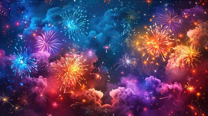 Fototapeta premium Colorful fireworks exploding against a dark night sky