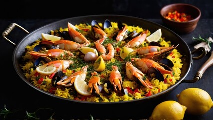 Shrimp with Lemon and Garnishes on a Platter, Ready to Be Served as a Delicious Seafood Dish.