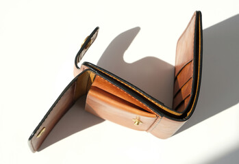 Empty brown leather wallets