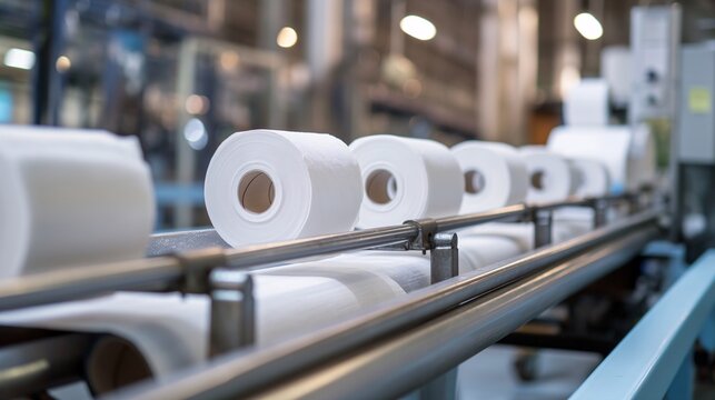 Toilet paper production factory on the conveyor belt