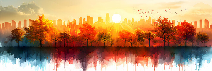 An intuitive ecological infographic template with brush stroke banners, each stroke representing a significant aspect of environmental conservation, the vibrant hues and bold strokes are highlighted