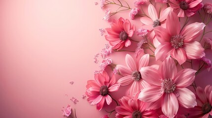 Fototapeta premium A captivating wallpaper featuring a large bouquet of pink flowers in full bloom against a light pink backdrop.