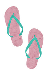 ピンクとグリーンのビーチサンダルの水彩画イラスト