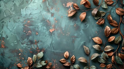 A lush, verdant floral wallpaper with gold accents and a crumbling texture background image.jpg