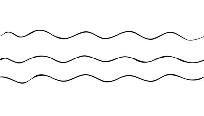 Sea waves or water flow seamless pattern horizontal border. Hand drawn simple lines. Sea storm scribble. Vector illustration in doodle style isolated on white background.