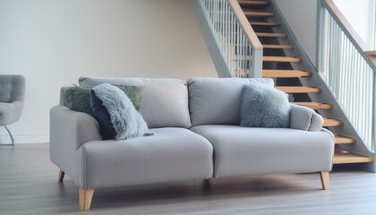 Modern Comfort: Scandinavian Home Interior with a Cute Grey Sofa"