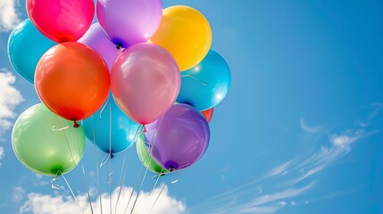 Vibrant balloons floating with a clear sky background, symbolizing celebration and joy