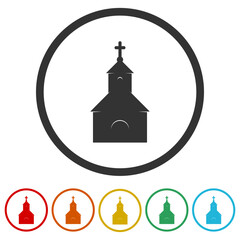 Church icon. Set icons in color circle buttons