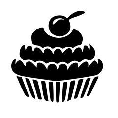 Muffin cupcake with cherry silhouette logo vector
