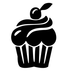 cupcake with cream and cherry silhouette vector illustration