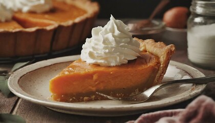 Sweet Potato Pie with whip cream topping, dinner table