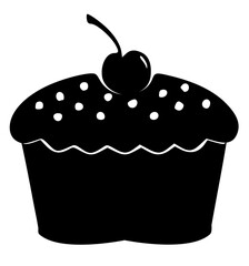 Silhouette Muffin cake with cherry vector illustration 