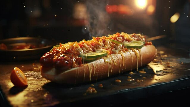 Video recreation of a bizarre tasty hot dog	