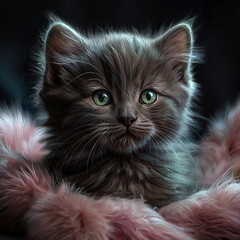 Title: Emerald Eyes: A Midnight Kitten's Mesmerizing Gaze 