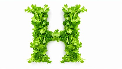 Character G made of salad, sharp outline, photography, isolated white background .	