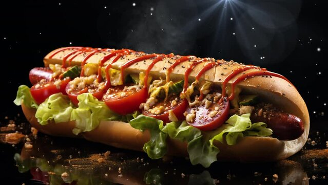 Video recreation of a tasty hot dog with vegetables	
