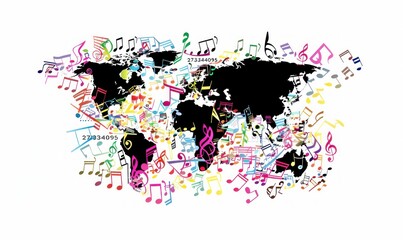 Global Symphony: A World Map Composed of Colorful Music Notes and Artistic Flair - Generative AI